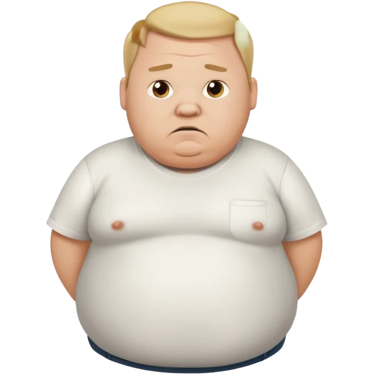 a cartoon fat man holding his stomach wearing t shirt, while looking confused? dont show nipples emoji