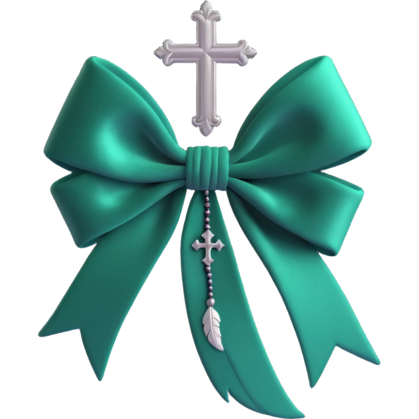3D emoji gothic bow, dark emerald velvet, silver cross, and feather details emoji