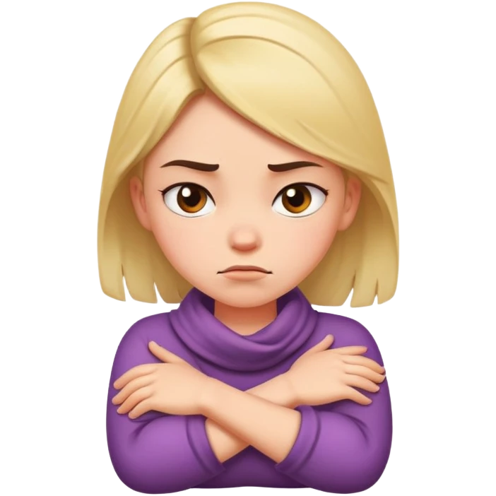 Girl with arms cross around her neck mad emoji