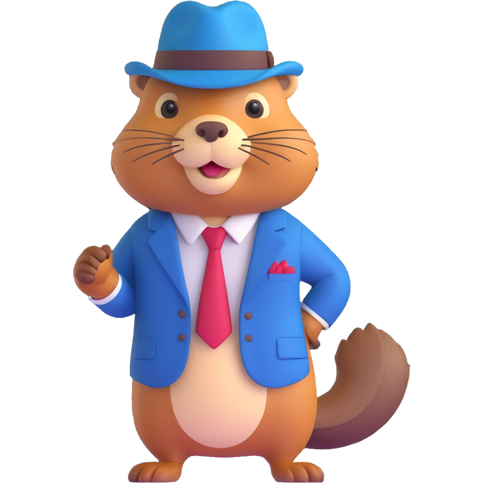 beaver dressed as a gangster, wearing a fedora and suit, confident pose emoji