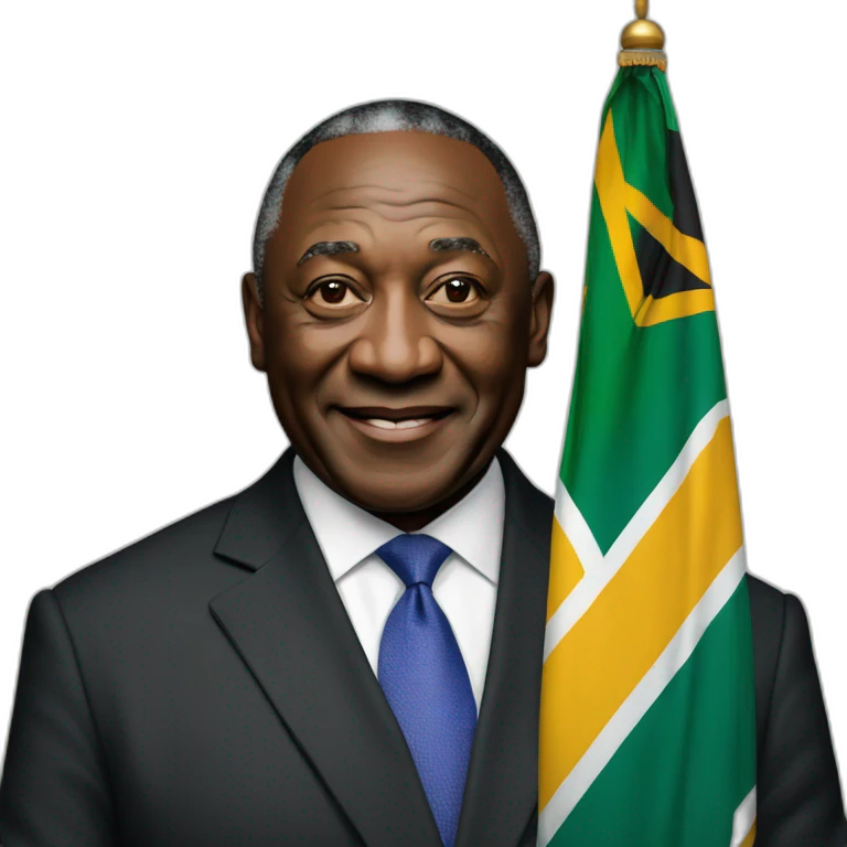 President Cyril Ramaphosa with the flag of South Africa behind him emoji