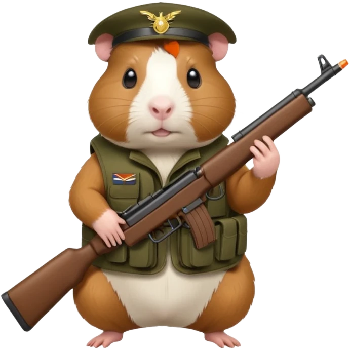 guinea pig wearing a tactical military vest holding a rifle in chest no hat emoji