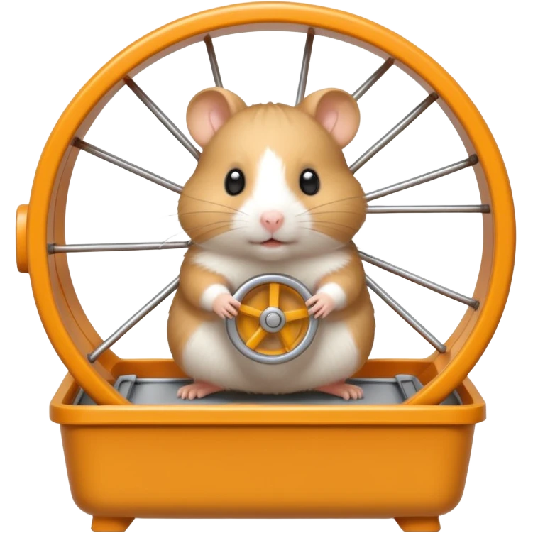 from front angle Hamster in plastic cage with hamster wheel emoji