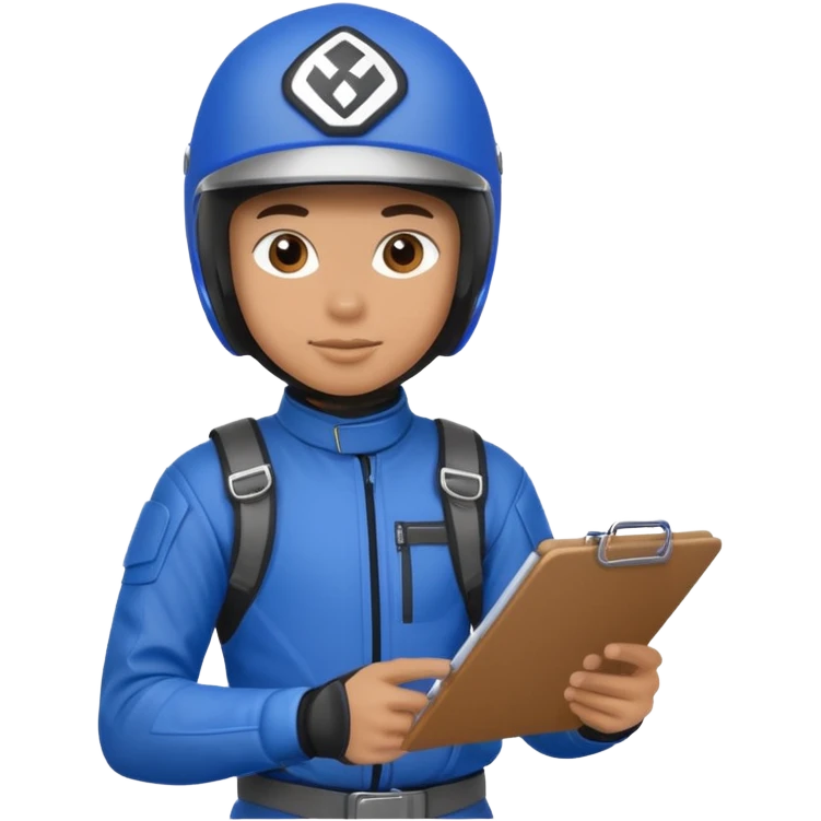 dirtbike rider in blue gear with clipboard emoji
