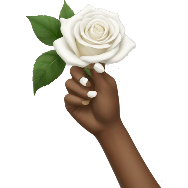 Hand with white nails holding a white rose emoji