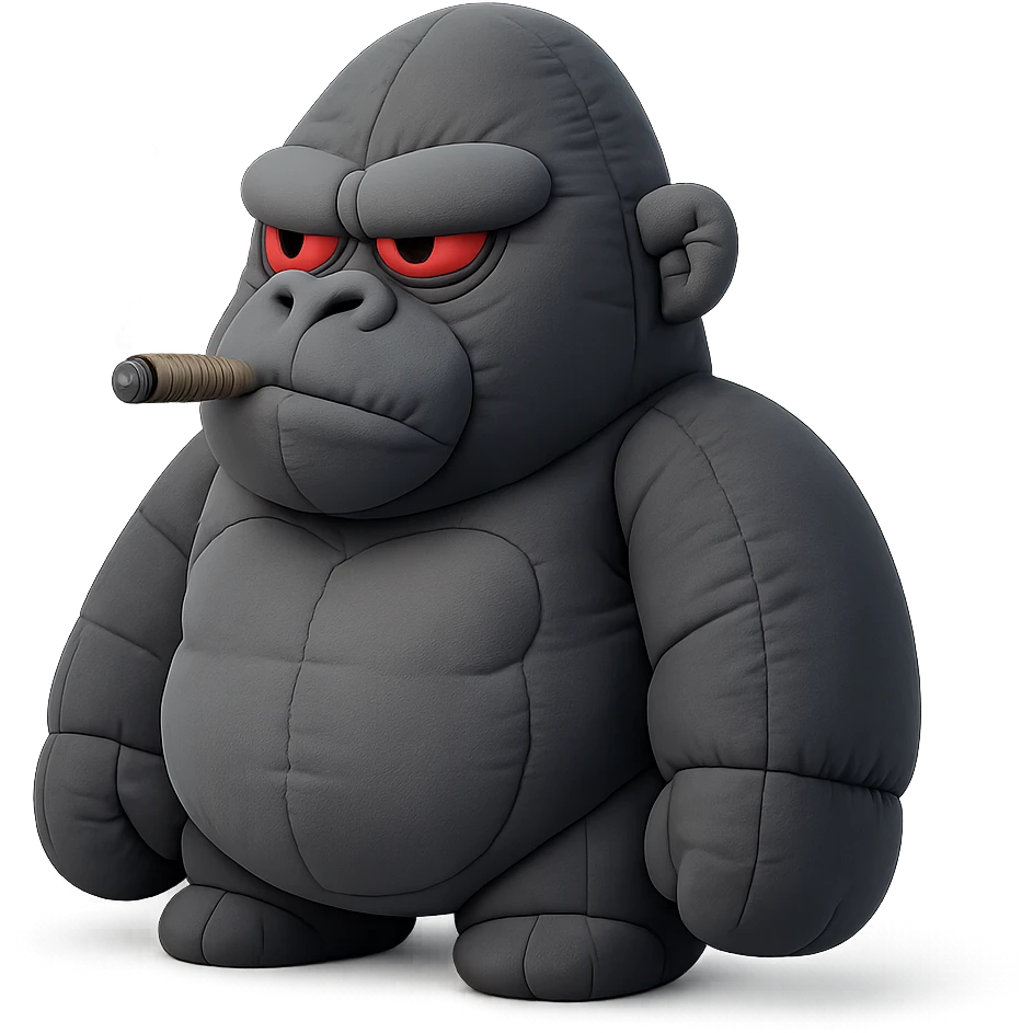 cartoon dark gray gorilla, red eyes, smoking a blunt emoji