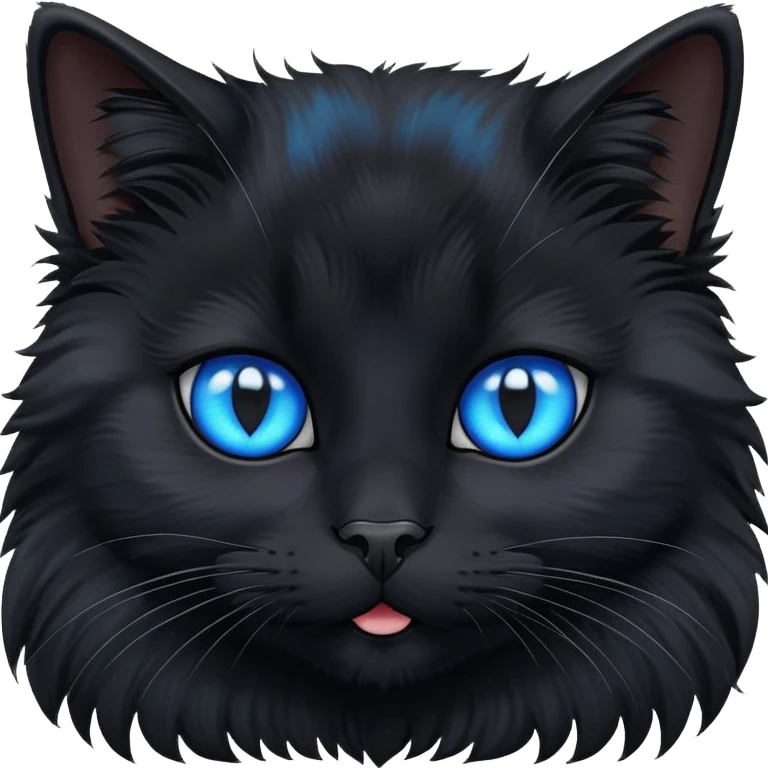 fluffy black cat face with bright blue eyes emoji