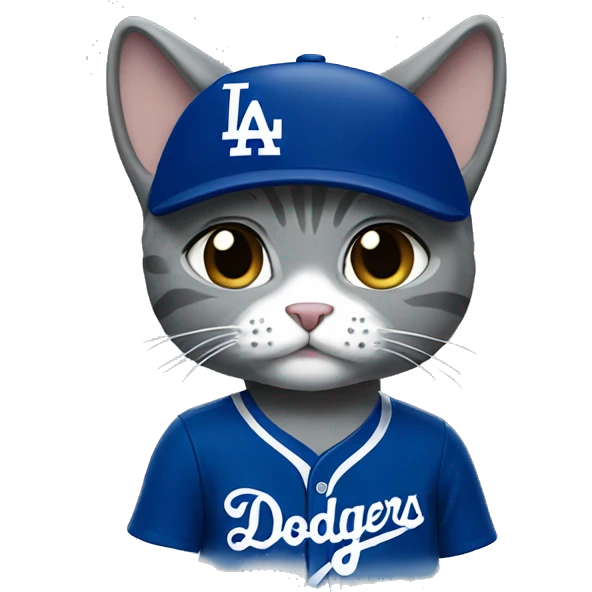 Grey Cat wearing a dodgers uniform with tears  emoji