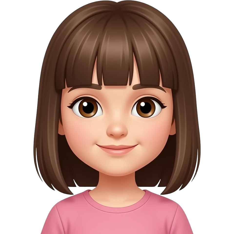 Niña pequeña con pelo castaño liso y ojos marrones emoji