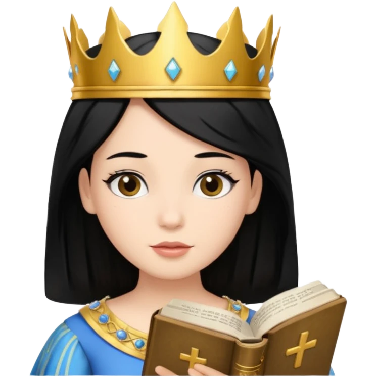 Princesa de pelo negro leyendo la biblia emoji