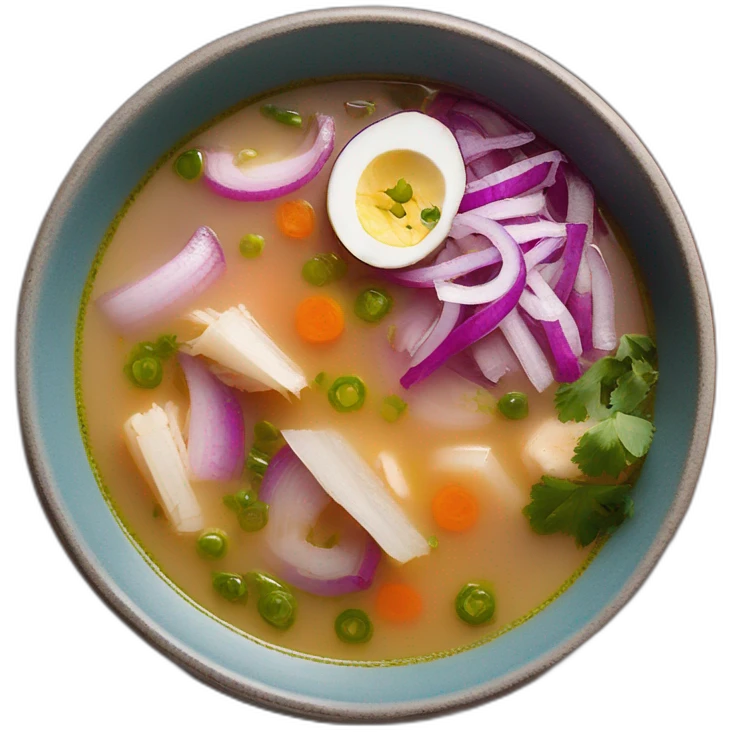 encebollado soup from ecuador with red onions, albacore and yucca without carrot emoji