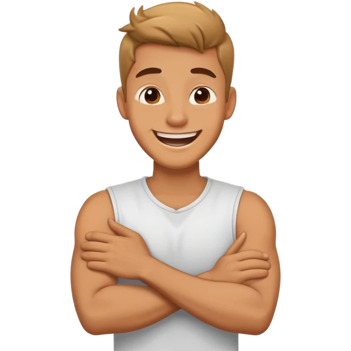 arms crossed holding neck laughing guy emoji