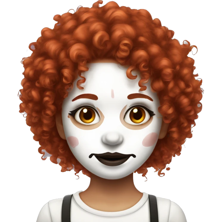Red curly haired girl with white face paint and crazy makeup emoji