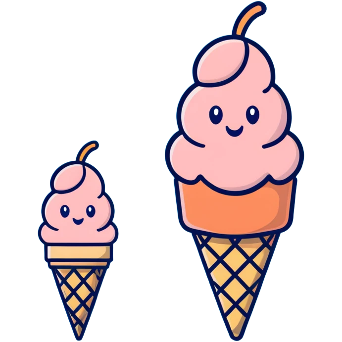 Cute peach ice cream cone with a happy face emoji