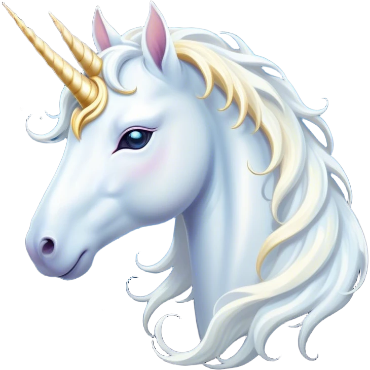 Beautiful and Majestic White Unicorn Portrait Emoji, Head and body exuding serene brilliance with a luminous, flowing mane and a gracefully spiraled horn, eyes gently closed in peaceful reverie, Simplified yet exquisitely enchanting features, highly detailed, glowing with a soft, celestial light, high shine, serene and utterly majestic, stylized with an air of timeless fantasy, soft glowing outline, capturing the essence of a beautiful and majestic white unicorn that embodies the pure magic of legend! emoji