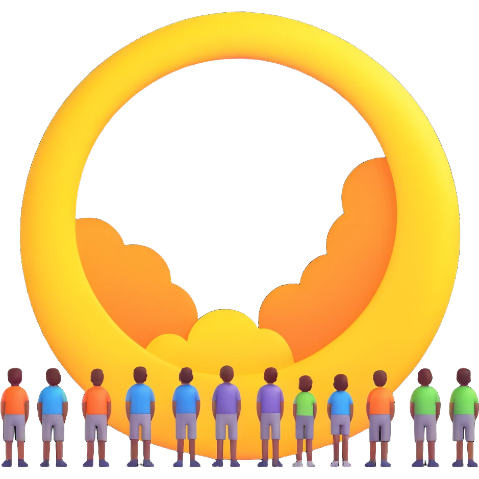 people gazing at a bright sun emoji