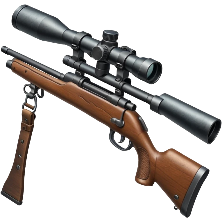 deer hunting bolt action rifle with a scope mounted to the top of the gun barrel and a sling attached properly to the underside of the gun emoji