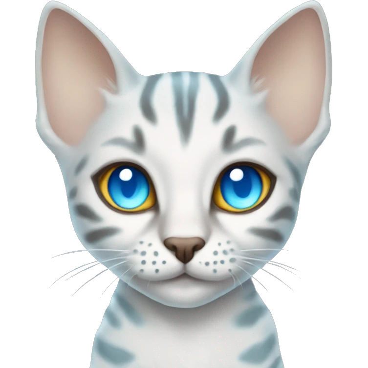 snow bengal cat with light blue eyes wearing devil ears emoji