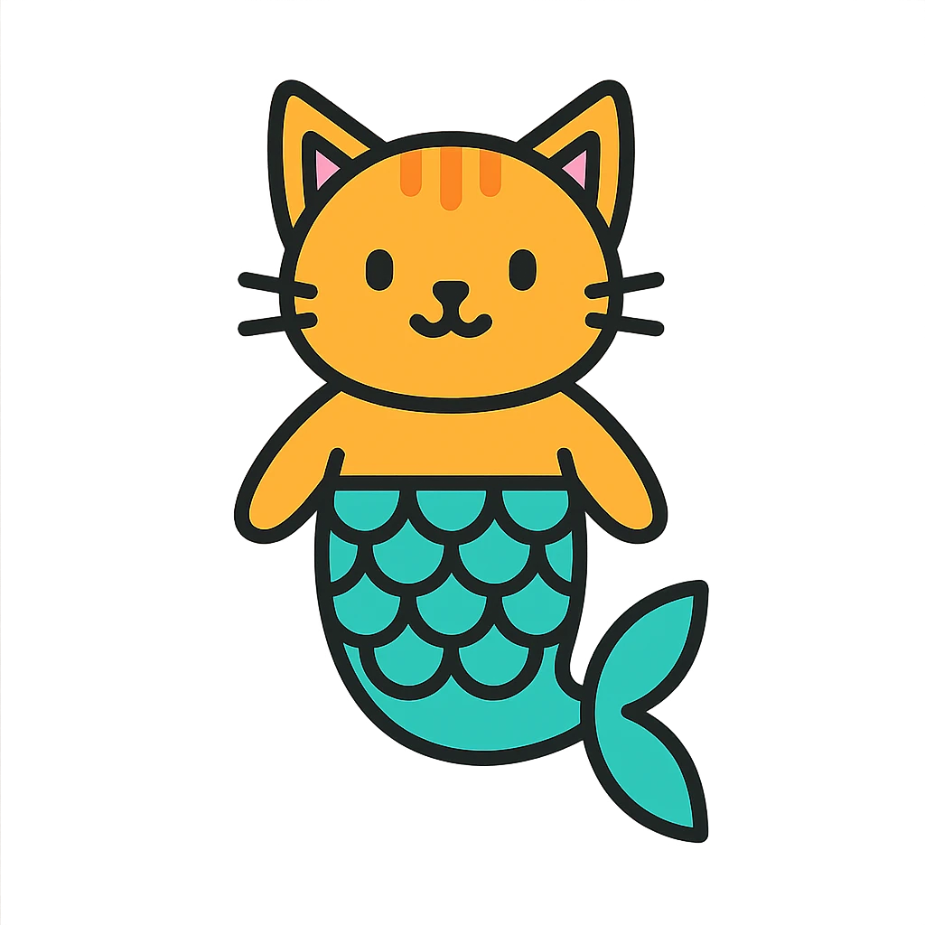 cat with fish scales and fins, fun colorful icon style emoji