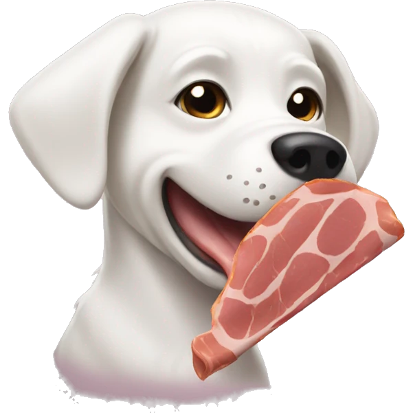 white dog eating ham emoji