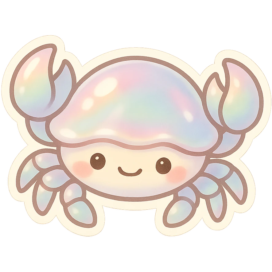 cute crab in pearl colours, soft iridescent shell, gentle expression, simple background emoji