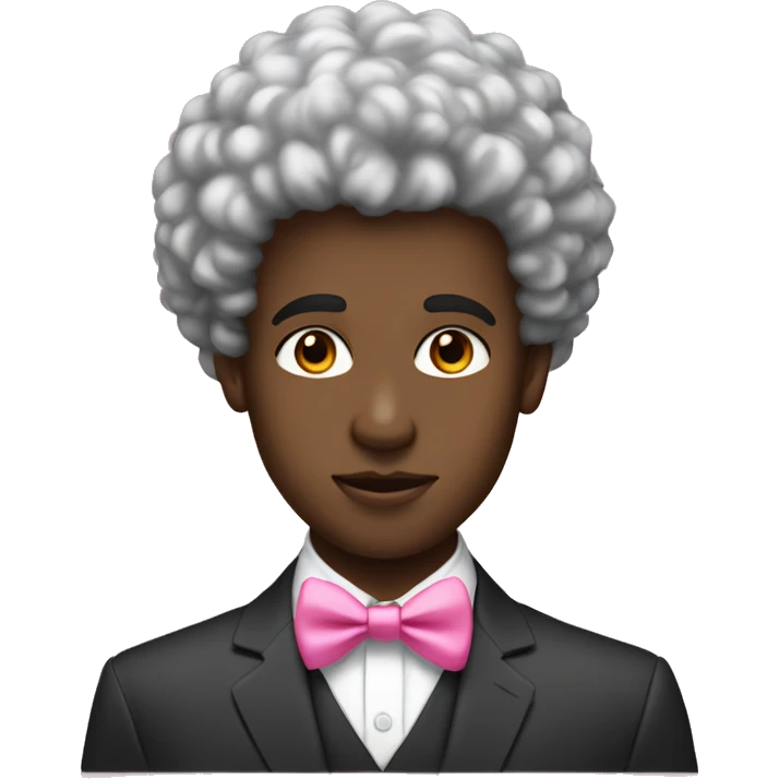 A black twink with an afro mullet in a suit, intricate face, a pink bow tie emoji