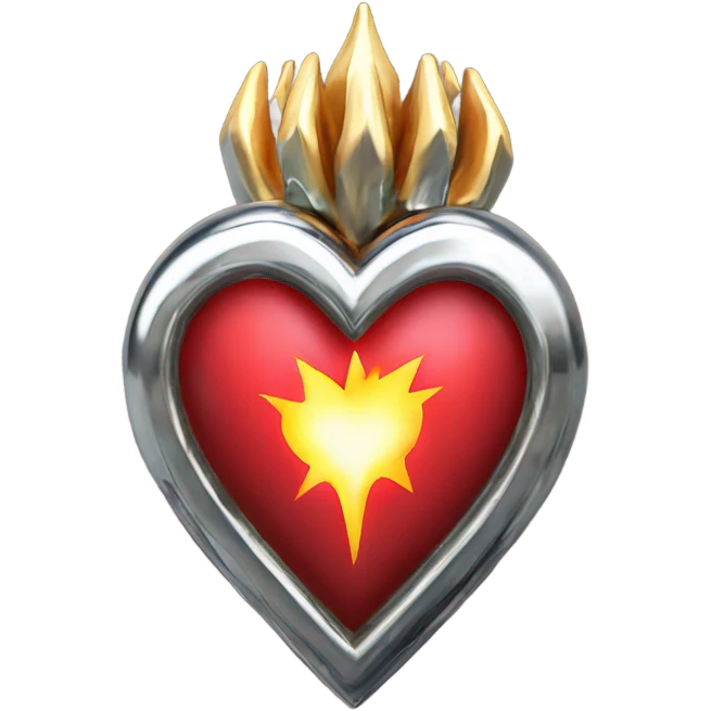 Sacred heart made of chrome, with spikes coming out of the sides and flames from the top emoji