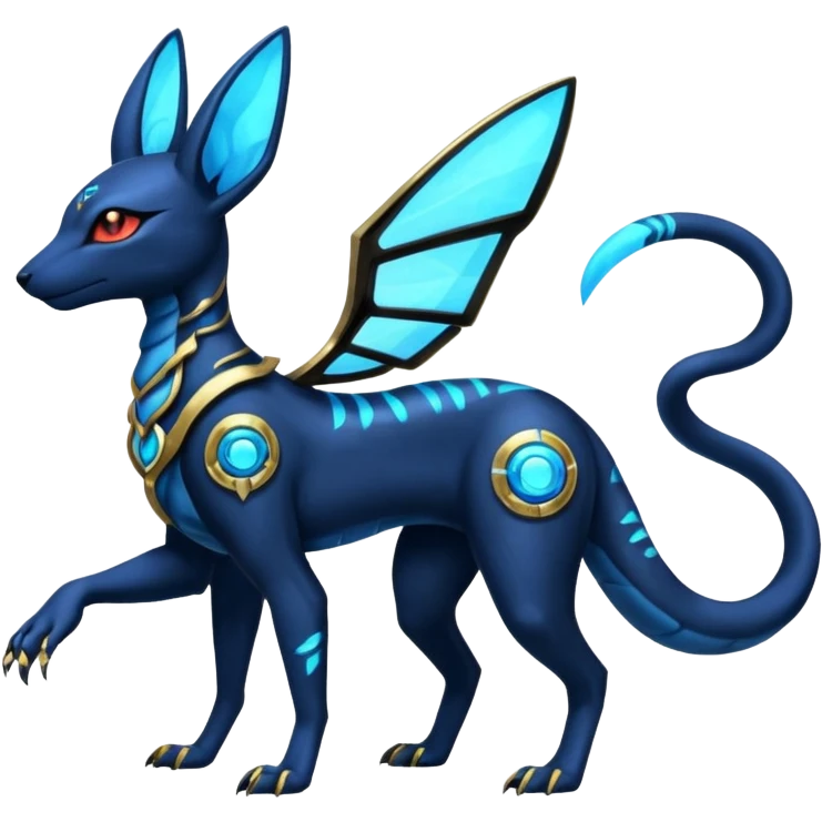 Shiny blue nebulae 4-legged Umbreon-Anubis-Salandit-Beedrill-fusion, full body emoji