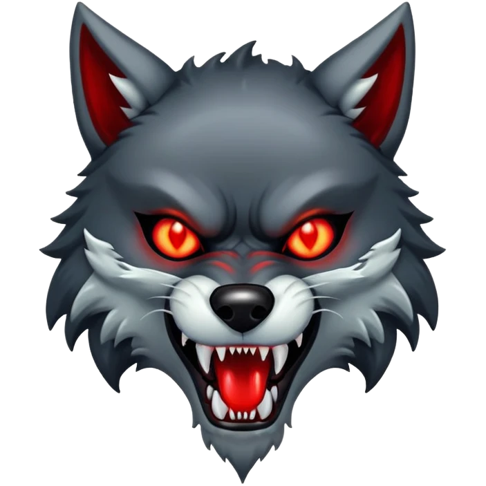 Demonic wolf with glowing red eyes and sharp fangs emoji