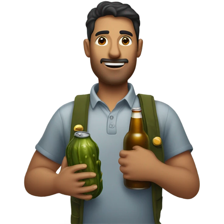 Guy holding a beer and pickle emoji