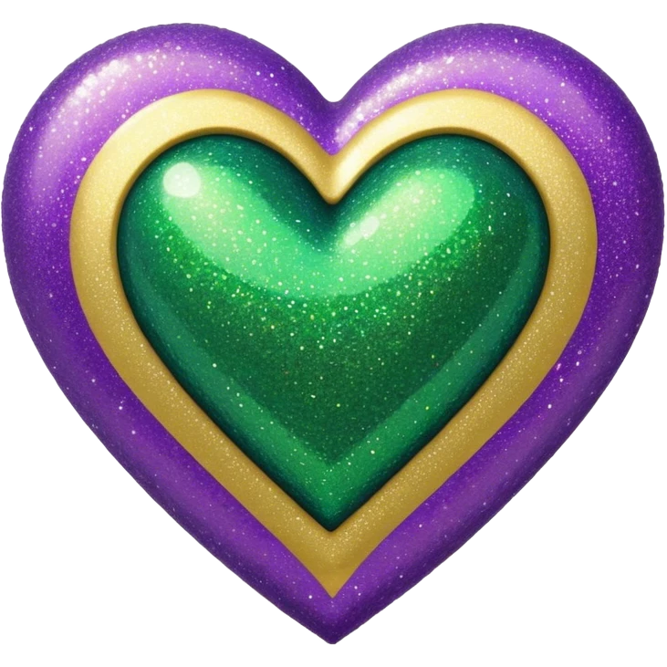 Gold, purple and green glitter heart  emoji