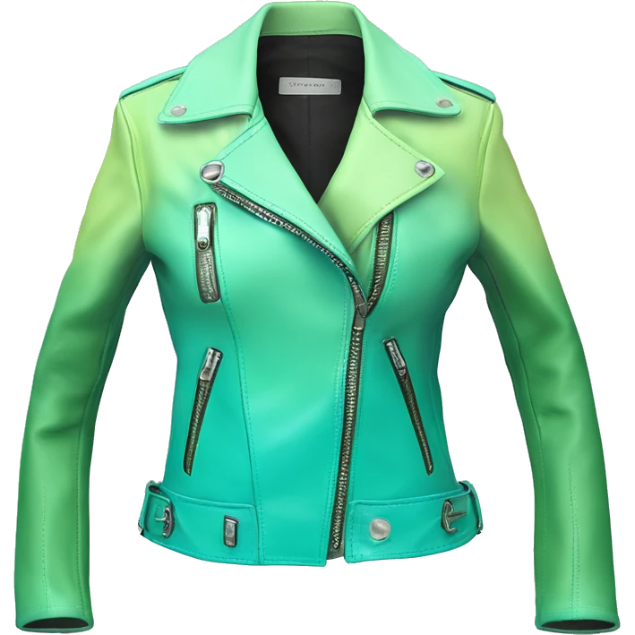 Hyper Realistic side view of an open tiffany blue ,pistachio green,sky blue and mint green ombre feminine fashion leather jacket. emoji
