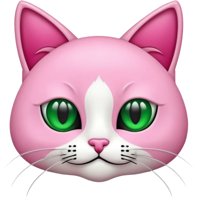 Bir siyah renkli kedi gözleri yeşil ve oturuyor boynunda pembe tasma vae emoji