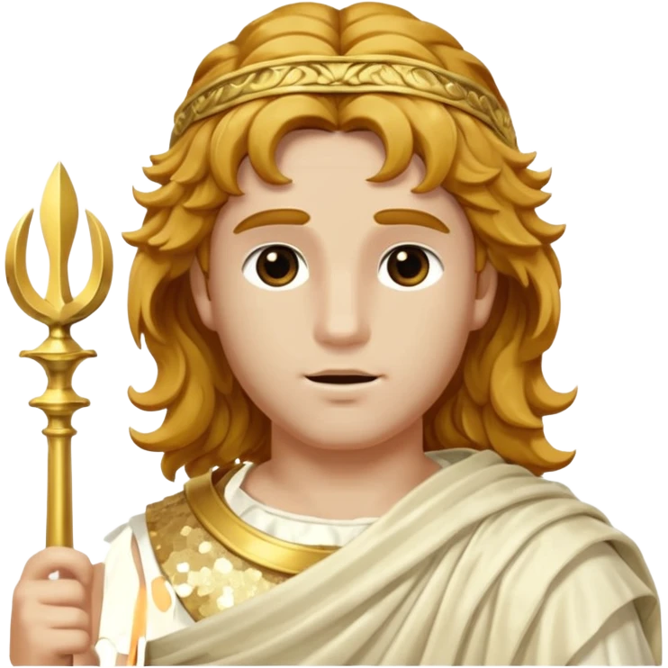 Mercury, Messager of the Gods from Roman Deities with long golden brown wavy hair, ivory sequin toga emoji