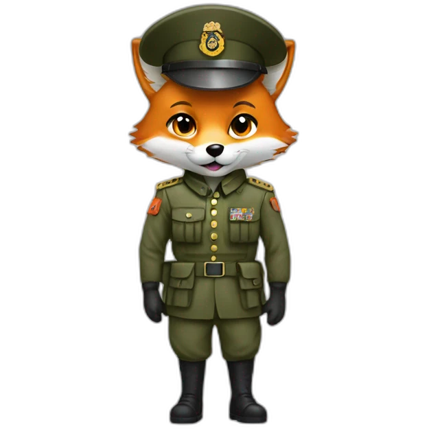 Fox wearing military outfit emoji