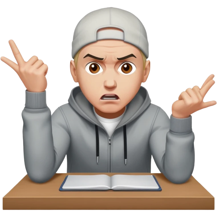 Angry Eminem flipping over desk emoji