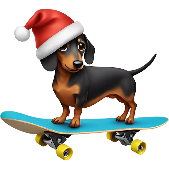 Sausage dog with a Christmas hat on riding a skate board emoji