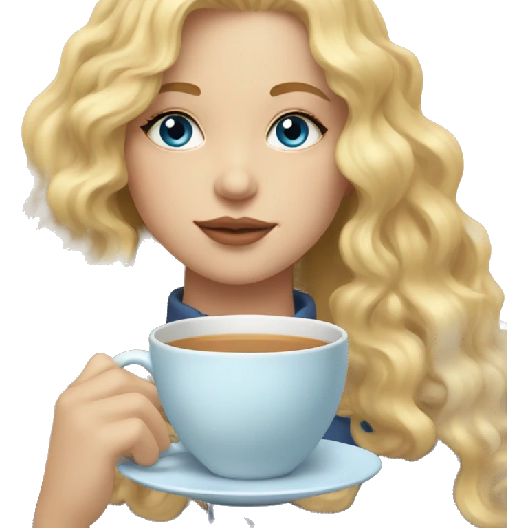 Girl sipping tea with blonde wavy hair and blue eyes emoji