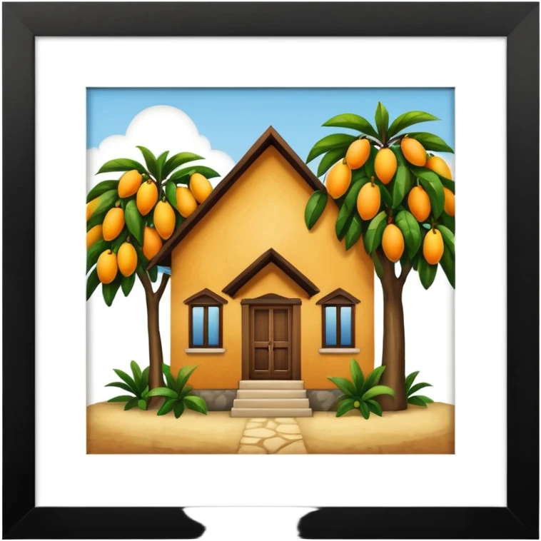 mango wood house from barrio with mango tree emoji