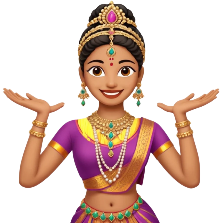 realistic bharathanatyam dancer with a smiling face and beautiful pose emoji