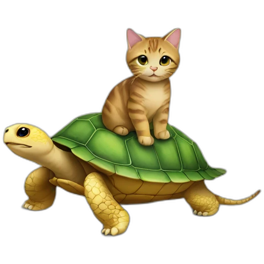 Un chat sur une tortue emoji
