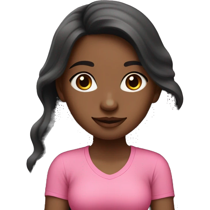 BLACK long wavy hair girl dark eyes white skin wearing pink sitting on yoga mat emoji