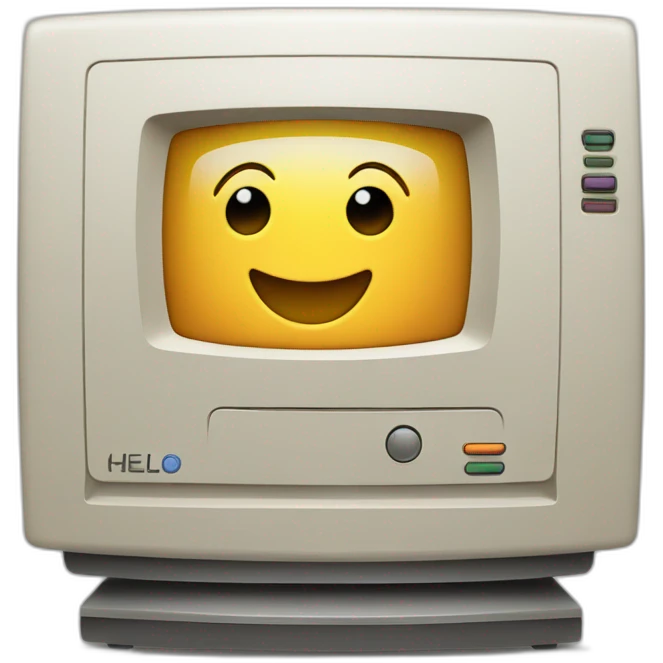 mac computer with the word hello on its monitor emoji