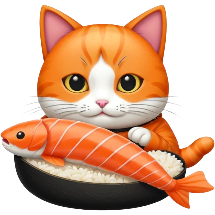 cat wearing a piece of nigiri sushi costume emoji