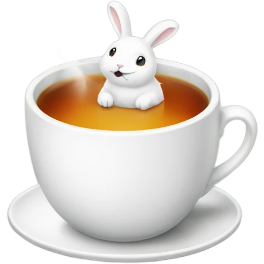 Cup of hot tea with white rabbits  emoji