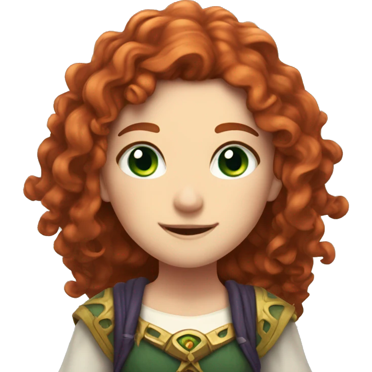 a white girl with long red curly hair and freckles, cosplaying Zelda posing and smiling emoji