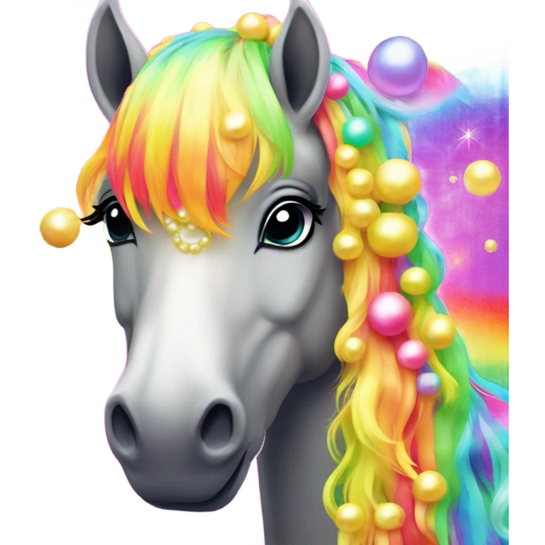 Lisa frank horse with pearls in rainbow hair emoji