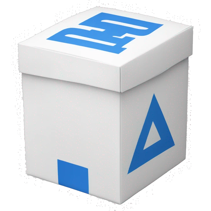 A rectangular tall white box with blue bold blue 'BC' logo in the middle of one side of the box emoji