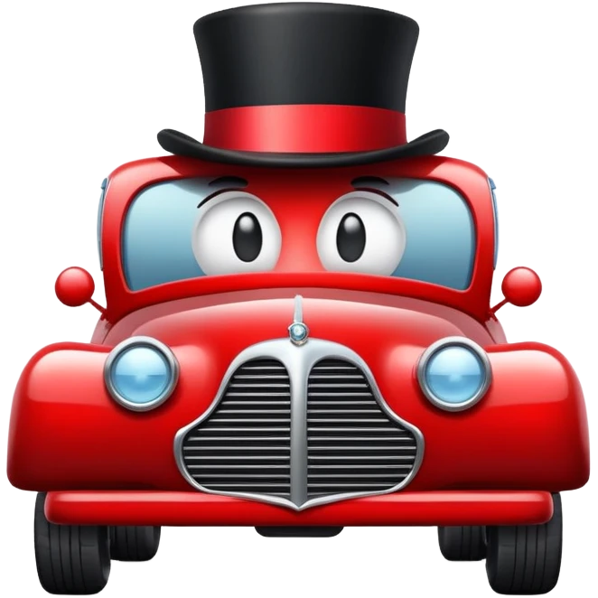 Car with top hat kissy face emoji