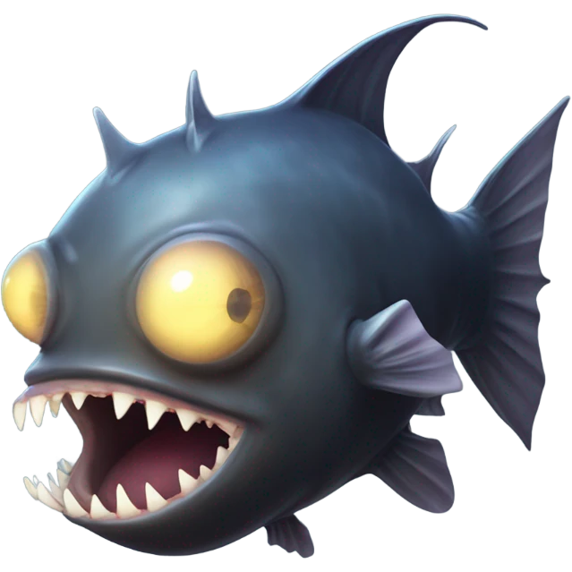 Anglerfish with a glowing lure hanging from its forehead, sharp teeth, and big eyes. emoji